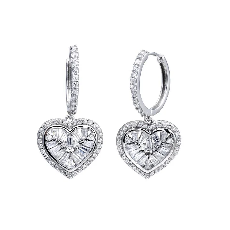 ladies-delicate-pearl-earrings-Rhodium Plated 925 Sterling Silver CZ Hoop Dangling Heart Earring - STE01318