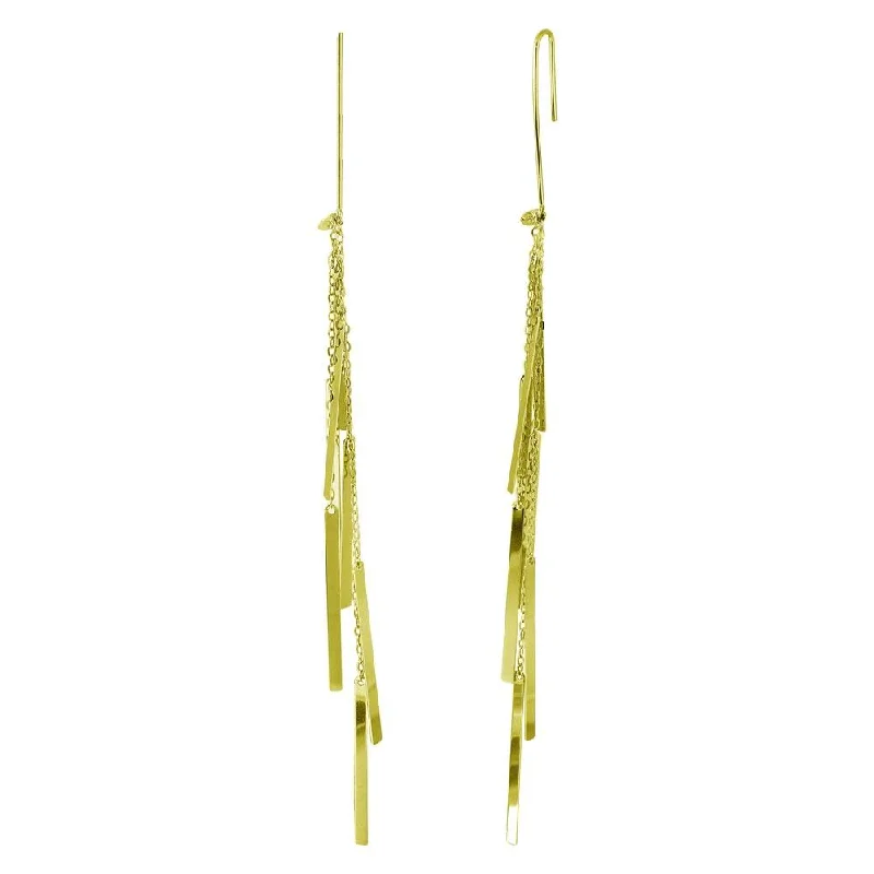 ladies-minimalist-stud-earrings-Gold Plated 925 Sterling Silver Dangling Chain Bars Earrings - ECE00036GP