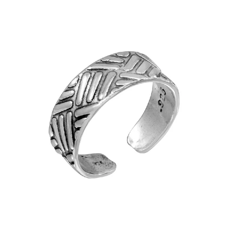 ladies ring satin sterling silver-Silver 925 Basket Weave Pattern Adjustable Toe Ring - TR263-A