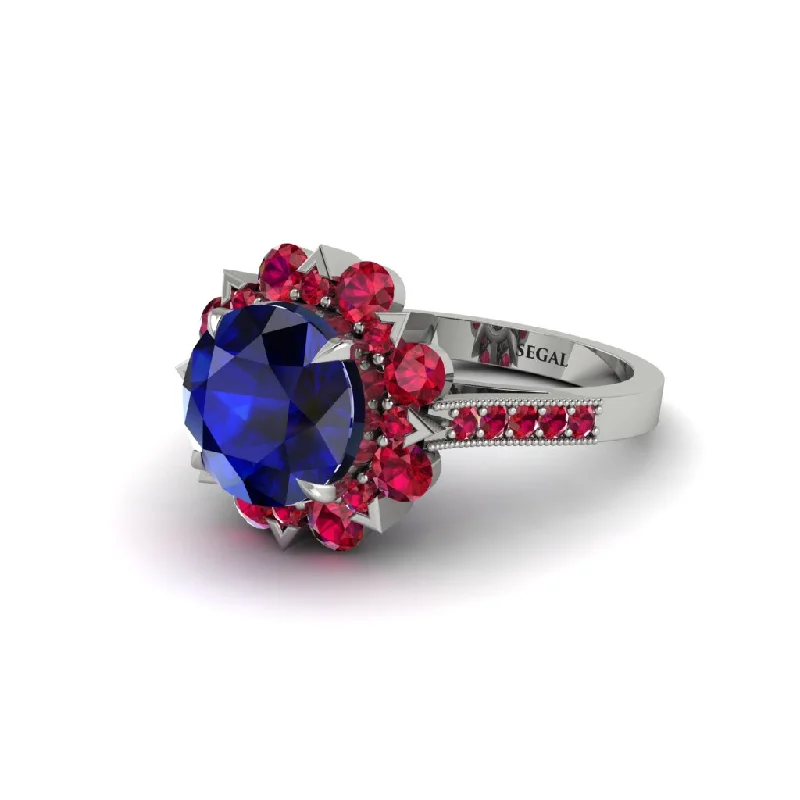 engagement-asscher-cut-diamond-ring-Sapphire Halo Sunburst Engagement Ring - Winter No. 60