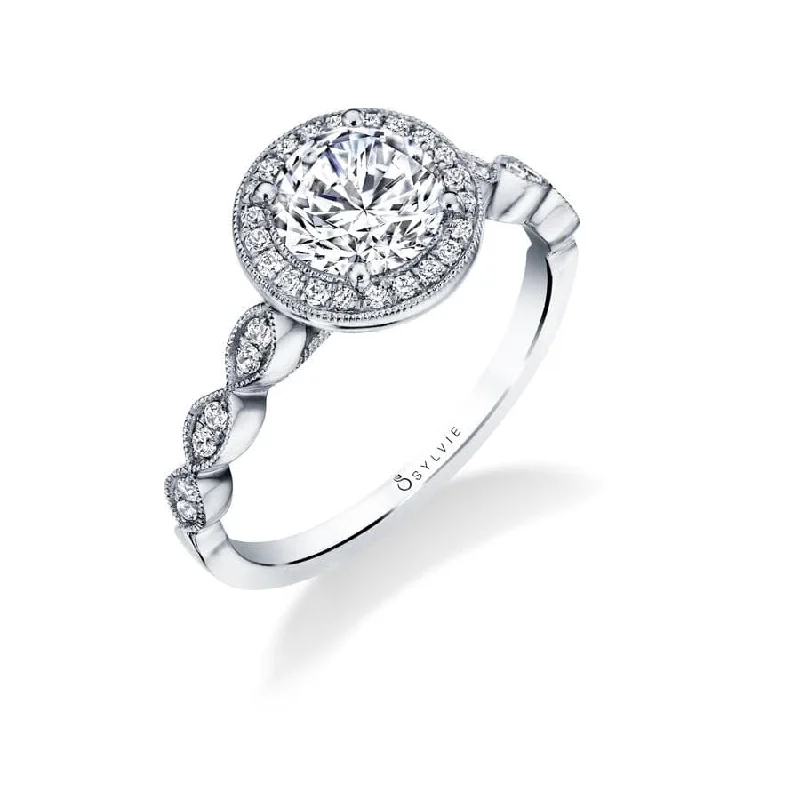 engagement-classic-ring-Sylvie Collection 14K White Gold Round Engagement Ring Setting W. 1Ct Round 14K White Gold