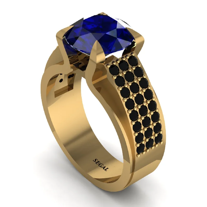 engagement-custom-silver-ring-Round Cut Sapphire 14K Gold Pave Engagement Ring - Saylor No. 43