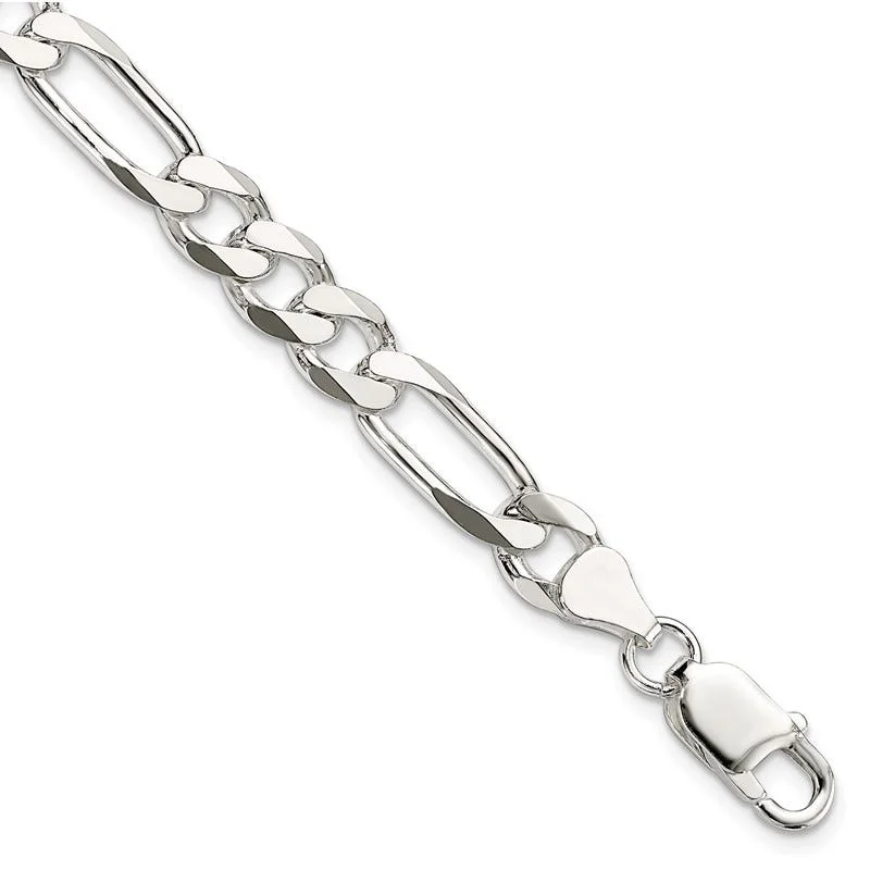 Ladies bracelets with moonstone -Sterling Silver 7.5mm Figaro Chain Bracelet