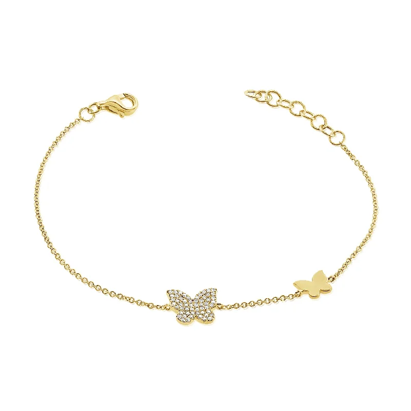 Ladies bracelets with infinity symbol -14K Gold Double Butterfly Diamond Bracelet