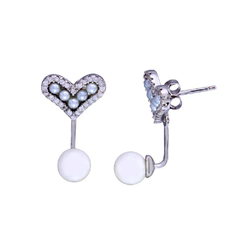 ladies-drop-diamond-earrings-Rhodium Plated 925 Sterling Silver Heart Mother Of Pearl CZ Earring - BGE00691