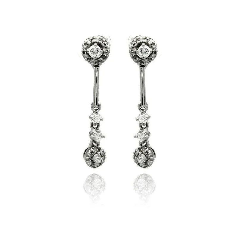 ladies-hoop-earrings-Silver 925 Rhodium Plated Multiple Round CZ Dangling Stud Earrings - BGE00226