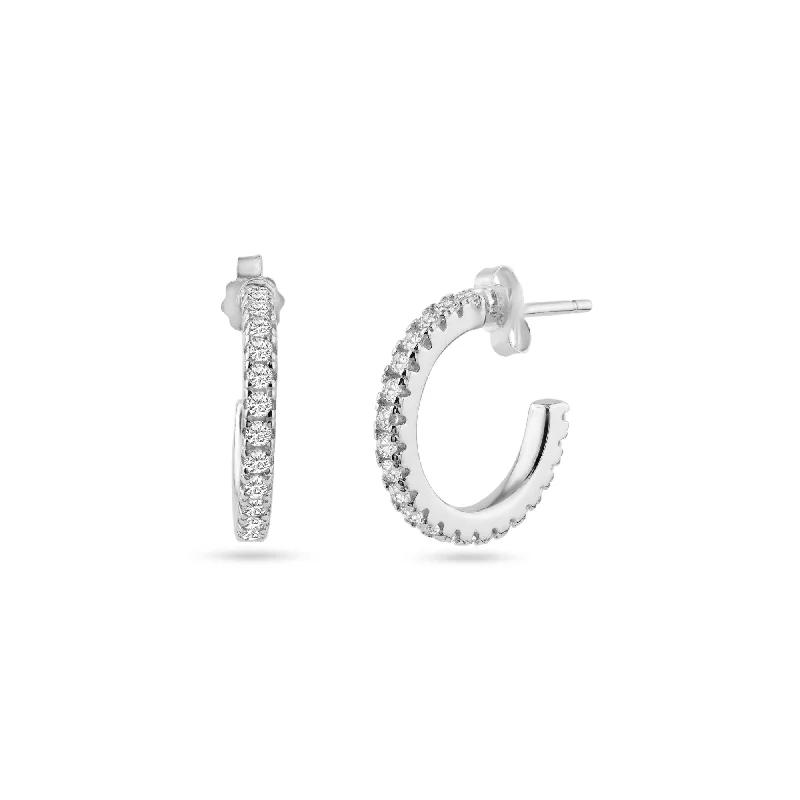 ladies-wedding-crystal-earrings-STE01350 - Rhodium Plated Eternity Clear CZ Hoop Earring 16mm