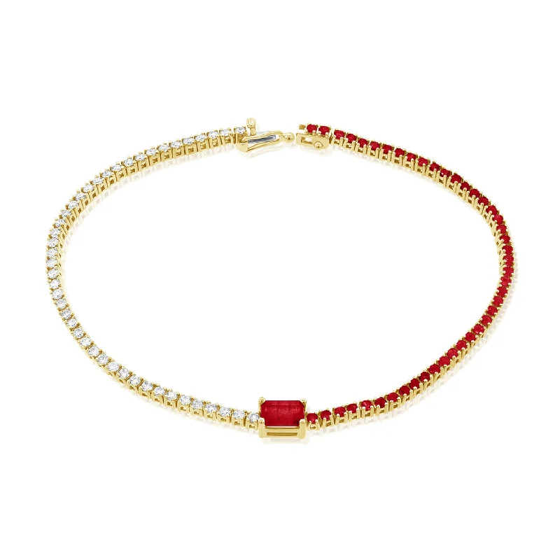 Ladies bracelets with fairy charms -Luxurious 14K Gold Ruby and Diamond Tennis Bracelet