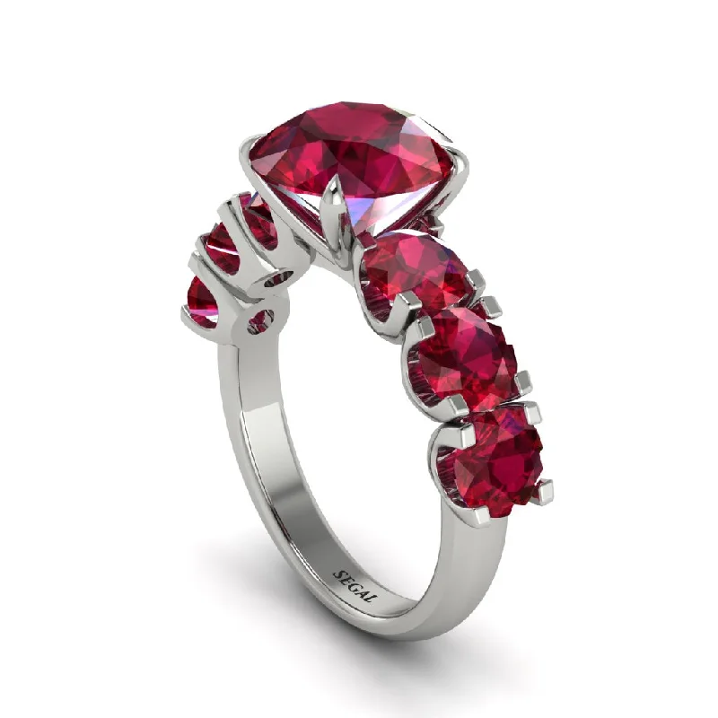 engagement-cushion-cut-diamond-ring-Round Cut Ruby Cathedral Engagement Ring - Tatum No. 57