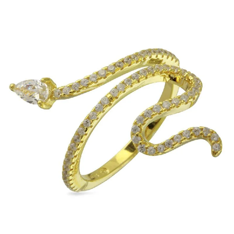 ladies ring celestial starburst-Gold Plated 925 Sterling Silver Snake Design with CZ Ring - BGR01274