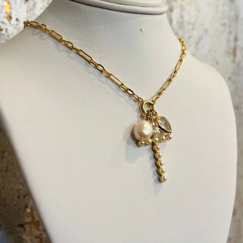 ladies-cross-diamond-necklace-Trinity Gold Cross Charm Necklace