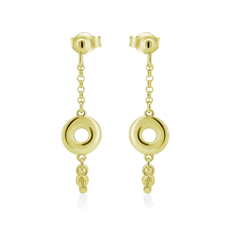 ladies-tassel-long-earrings-Gold Plated 925 Sterling Silver Dangling Donut Bar Stud Earrings - ITE00098-GP