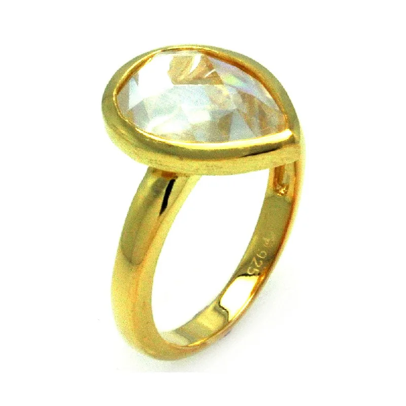 ladies ring subtle knot style-925 Sterling Silver Nickel Free Gold Plated Teardrop Clear CZ Ring - STR00882