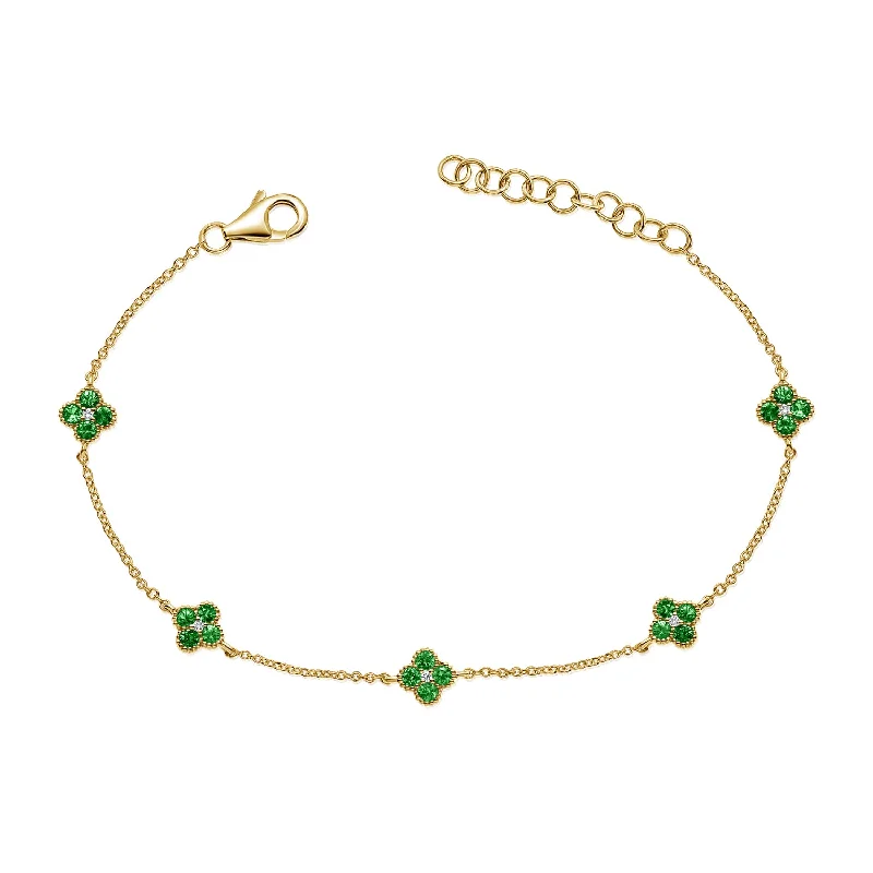 Ladies bracelets for trips -Diamond & Emerald Clover Bracelet made in 14K Gold