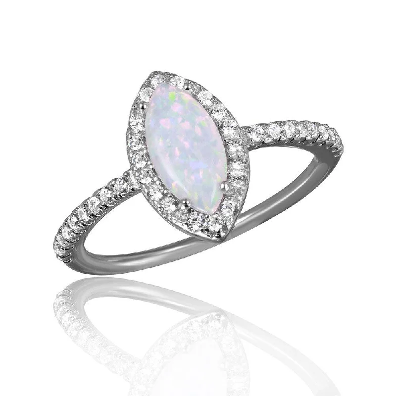 ladies ring striking hematite-Silver 925 Rhodium Plated Cats Eye Ring with Synthetic Opal and CZ - BGR01044