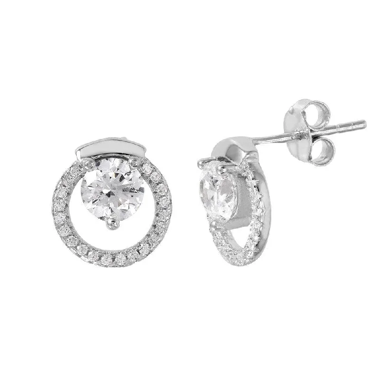 ladies-beaded-tassel-earrings-Silver 925 Rhodium Plated Open Circle CZ Stud Earrings - STE01010