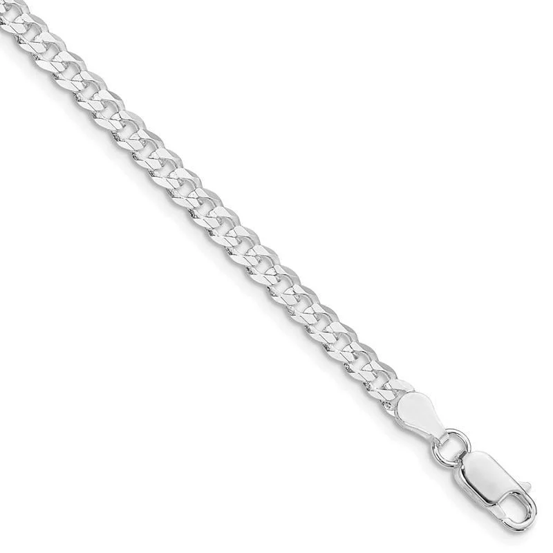 Ladies bracelets stylish cuffs -Sterling Silver Rhodium-plated 3.8mm Flat Curb Chain Bracelet