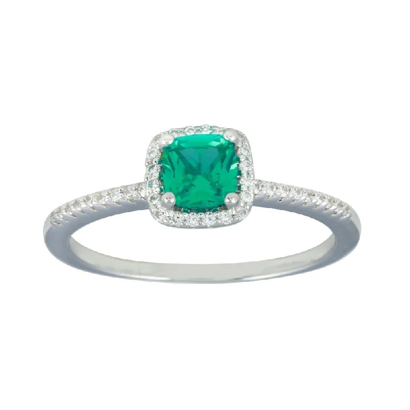 ladies ring personalized white gold-Rhodium Plated 925 Sterling Silver Square Halo Turquoise CZ Bridal Ring - BGR01238