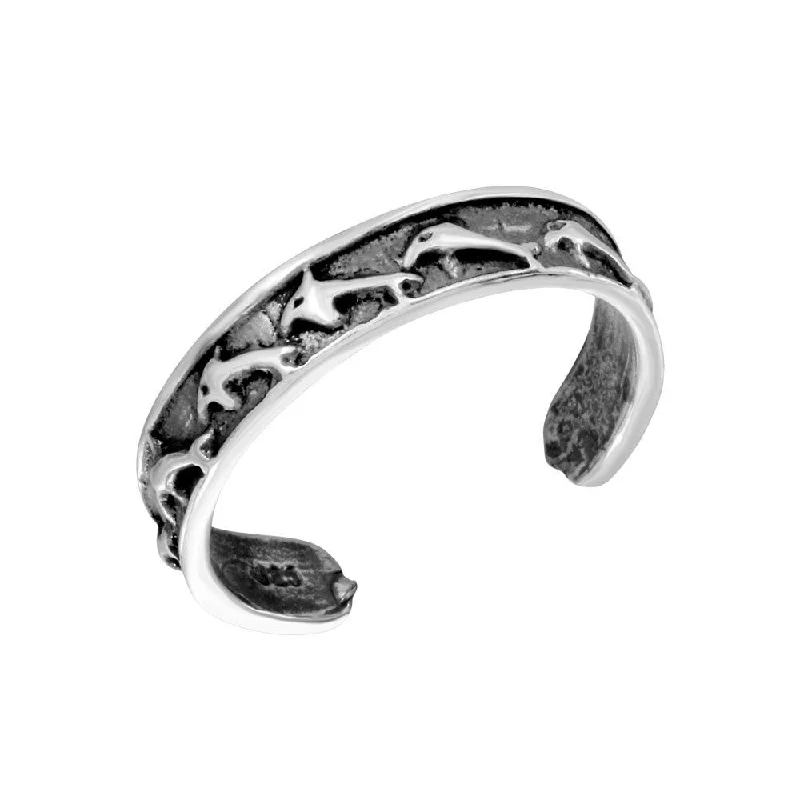 ladies ring graceful wave pattern-Silver 925 Dolphin Adjustable Toe Ring - TR180-A