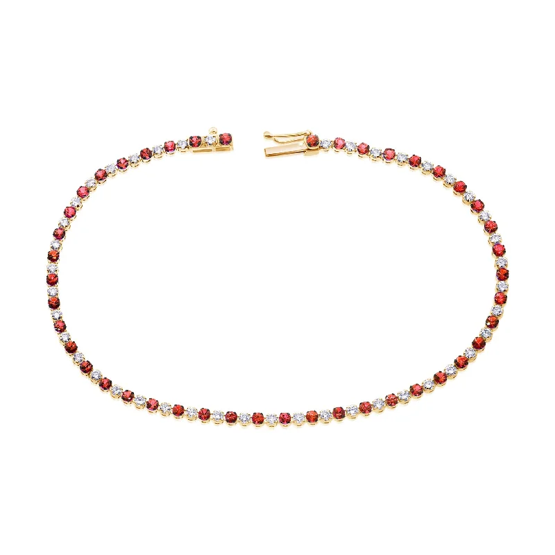 Ladies bracelets for graduations -Classic 14K Gold Ruby and Diamond Tennis Bracelet