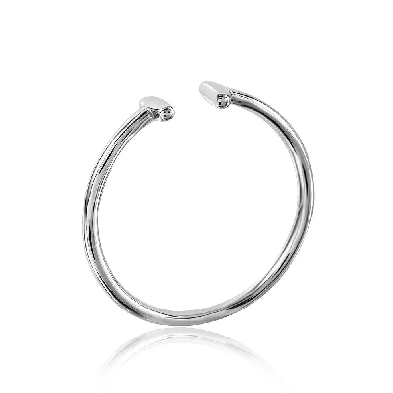 ladies ring tropical palm detail-Rhodium Plated 925 Sterling Silver Plain Open T Ring - STR01057