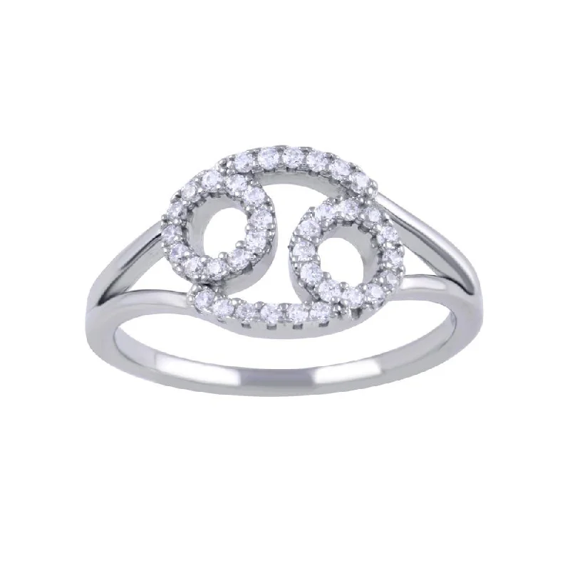 ladies ring soft coral-Rhodium Plated 925 Sterling Silver Cancer CZ Zodiac Sign Ring - BGR01326