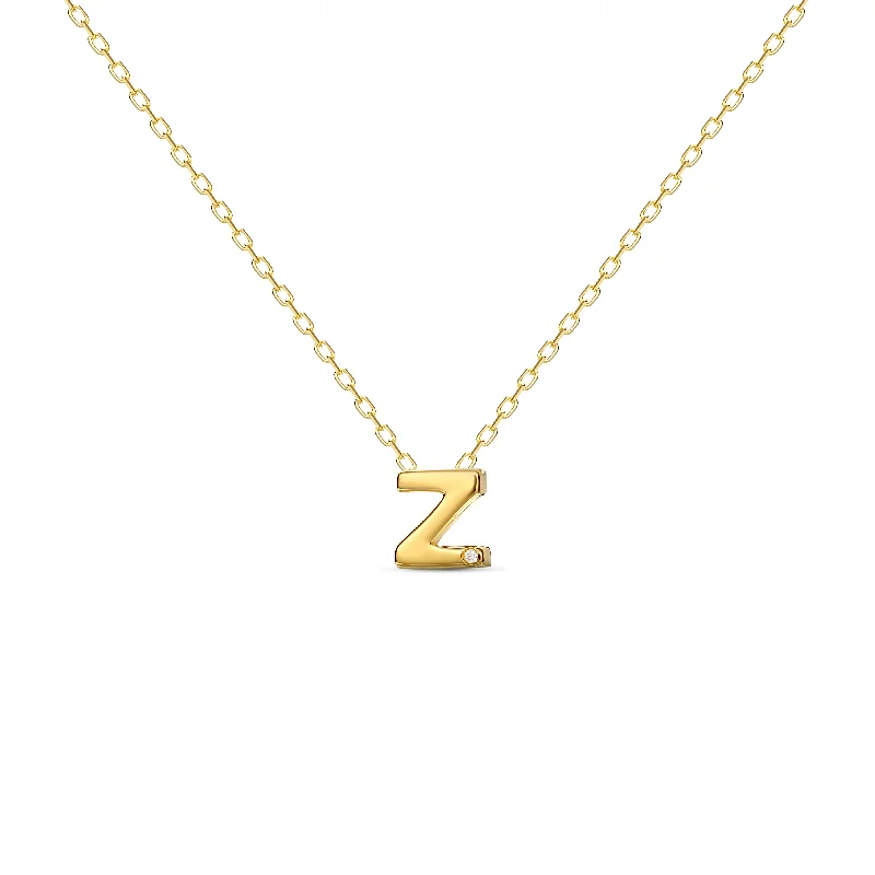 ladies-pearl-flower-necklace-Diamond Letter Necklace "Z" - 18 karat gold vermeil on sterling silver, diamond 0.01 carat