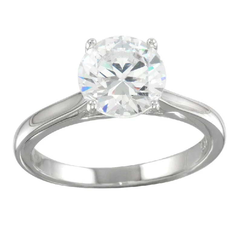 ladies ring trendy star detail-Rhodium Plated 925 Sterling Silver CZ Stone Ring - STR01094