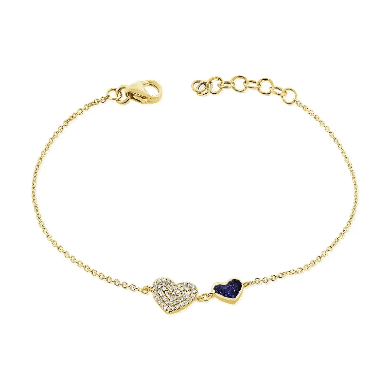 Ladies bracelets tribal patterns -Double Heart Bracelet with Diamonds & Blue Sapphire Accent